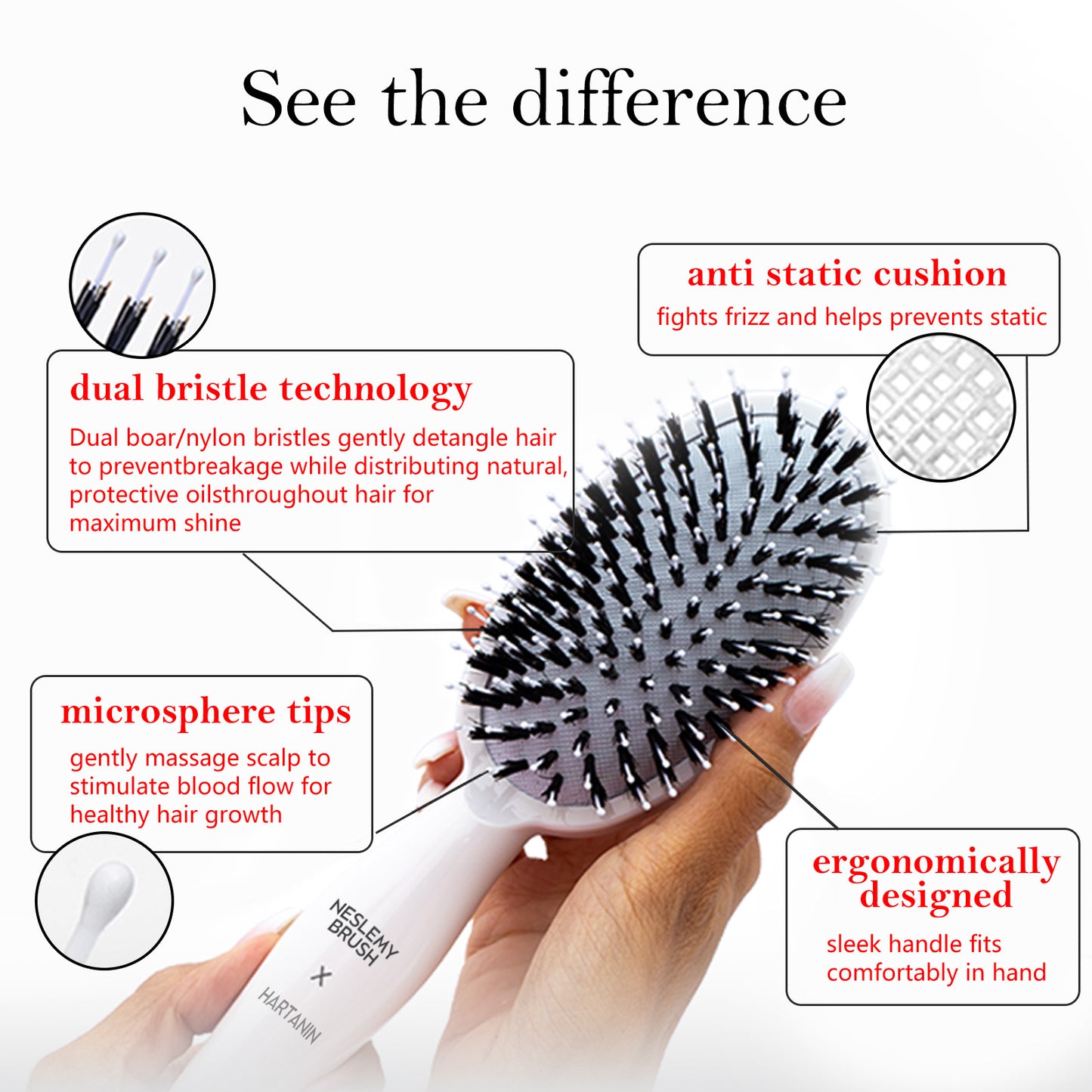 Viral World-Famous 6x Sold Out Paddle Brush - Smoother, Stronger, Shinier Hair - Boar Bristle Brush with Nylon Bristles and Microsphere Massaging Tips - Stimulates Scalp, Boosts Volume, Enhances Shine & Detangles Hair